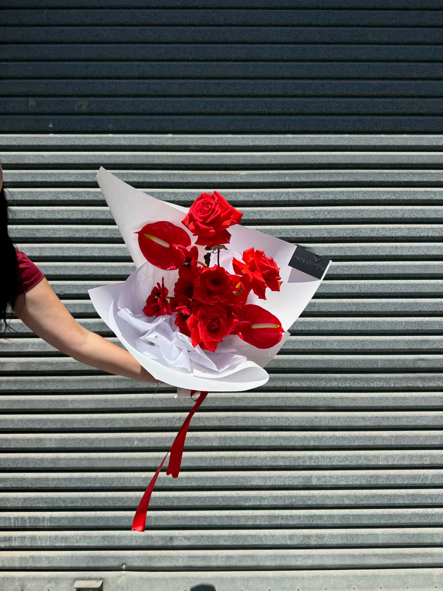 Romantic Red Rose & Anthurium Bouquet – Melbourne Flower Delivery