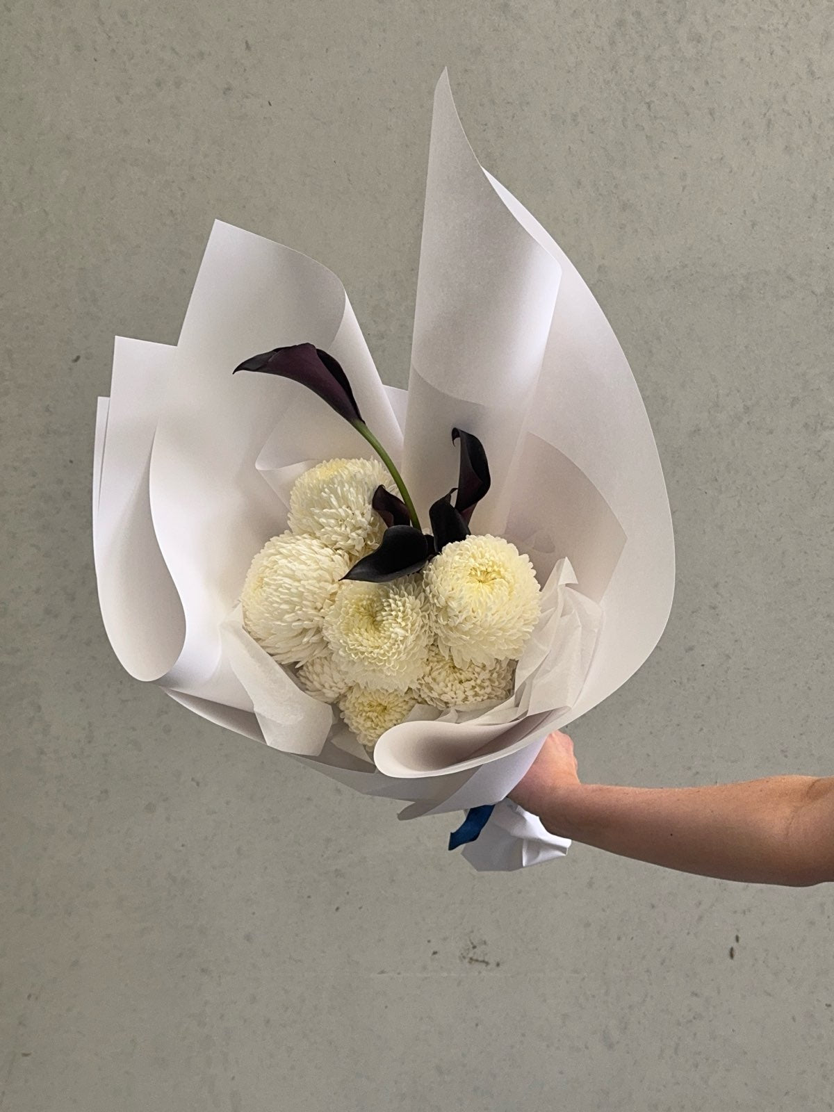 Black Calla Lily & White Disbud Bouquet –- Rose Studios